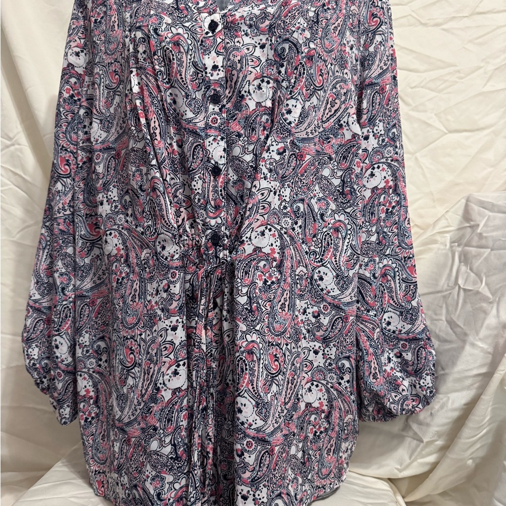 Terra & Sky Paisley Top in Pink, Navy & Teal